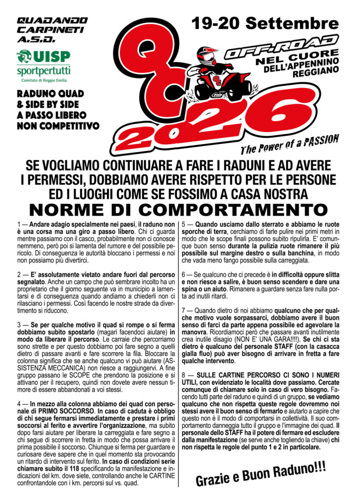 norme comportamento raduno quad carpineti 2026